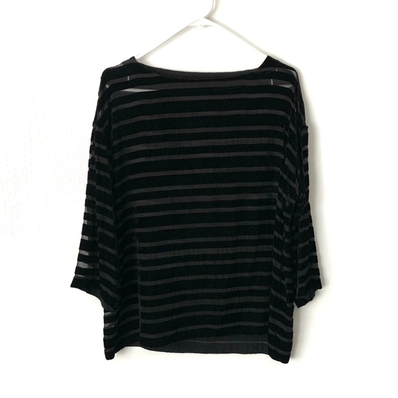 Eileen Fisher Tops - EILEEN FISHER Black Striped Velour Illusion Top XS